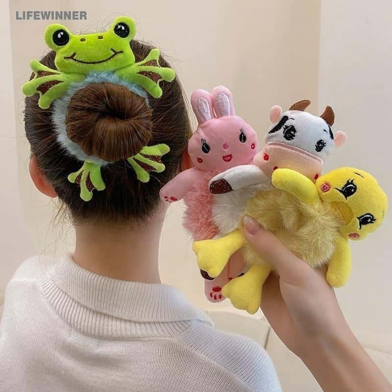 Urso Bonito Sapo Corda Cabelo/Pelúcia Panda Dos Desenhos Animados Coelho Peludo Anéis De Meninas Fahion Hug Laço Elástico Banda Hoop Mulheres Rabo De Cavalo Titular Acessórios Para O, imagem 1 de 1
