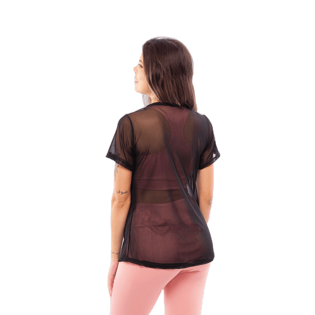 Blusa Feminina de Tule Transparente com Manga Roupa de academia Moda fitness, imagem 1 de 1