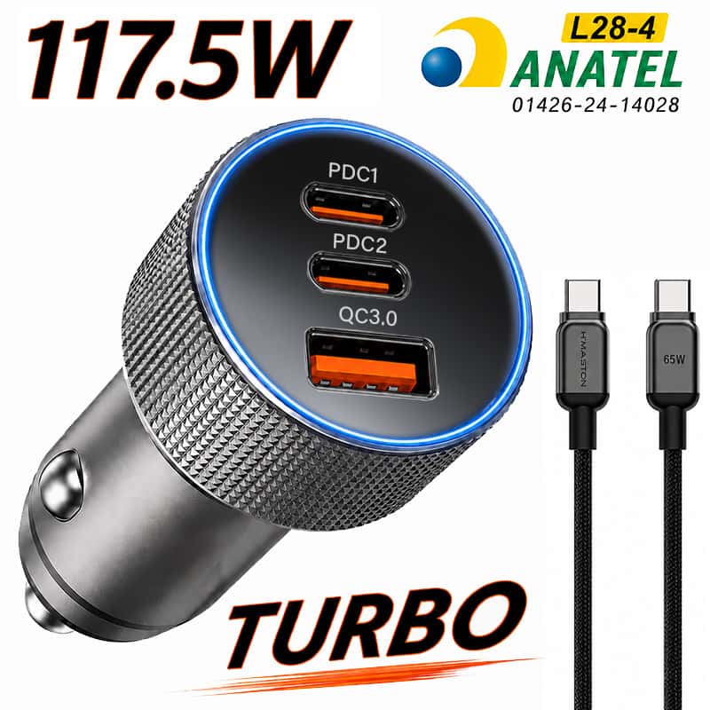 3 PORTES Carregador Celular Veicular Turbo 2 TIPO C +1 USB Carregamento Rápido Origina, imagem 1 de 1