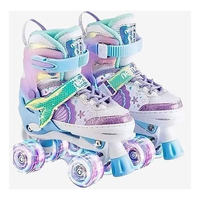 Patins ROLLER Infantil malva sereia rodas em pares Tam./ajustável + Proteção Rodinhas com Led., imagem 1 de 1