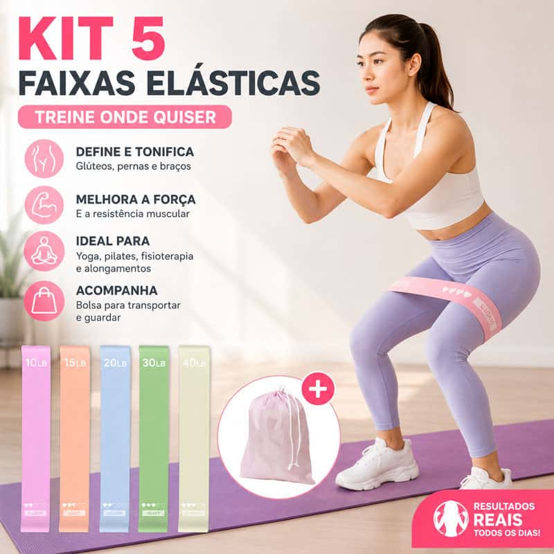 Kit Faixas Elásticas Para Exercícios Multifuncional Exercício Treino Em Casa 5 Níveis Yoga Fisioterapia e Treino, imagem 1 de 1