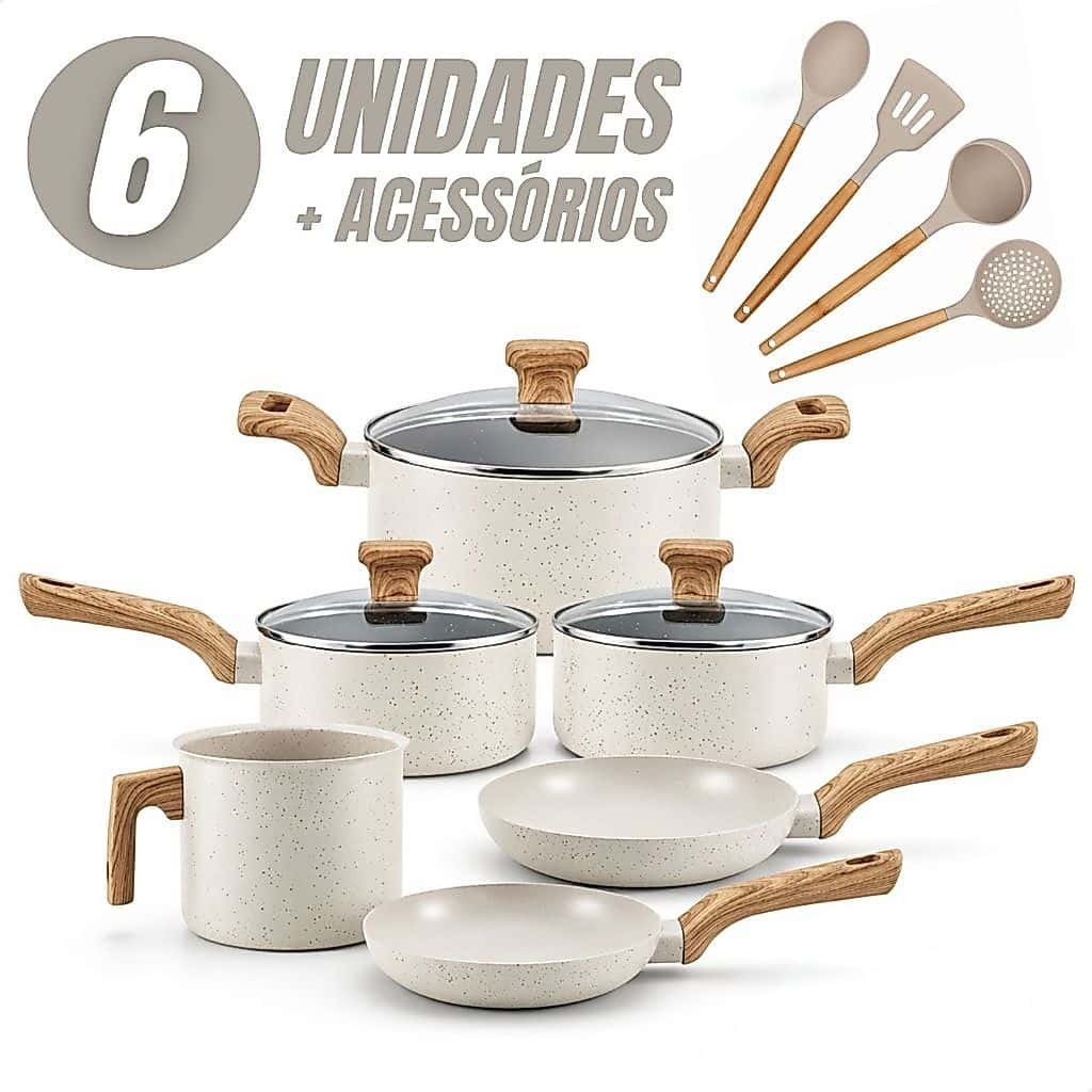 Jogo de Panelas 6 Peças Antiaderentes com Tampa de Vidro Temperada com 4 Utensílios de Cozinha, imagem 1 de 1