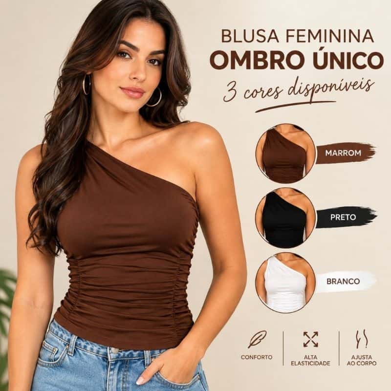 BLUSA FEMININA OMBRO ÚNICO SUPLEX PREMIUM MULA MANCA CASUAL ELEGANTE, imagem 1 de 1