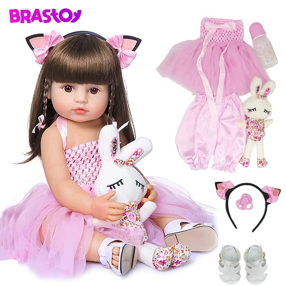 Brastoy Bebê Reborn Boneca Silicone Menina Olhos Castanhos 55cm, imagem 1 de 1