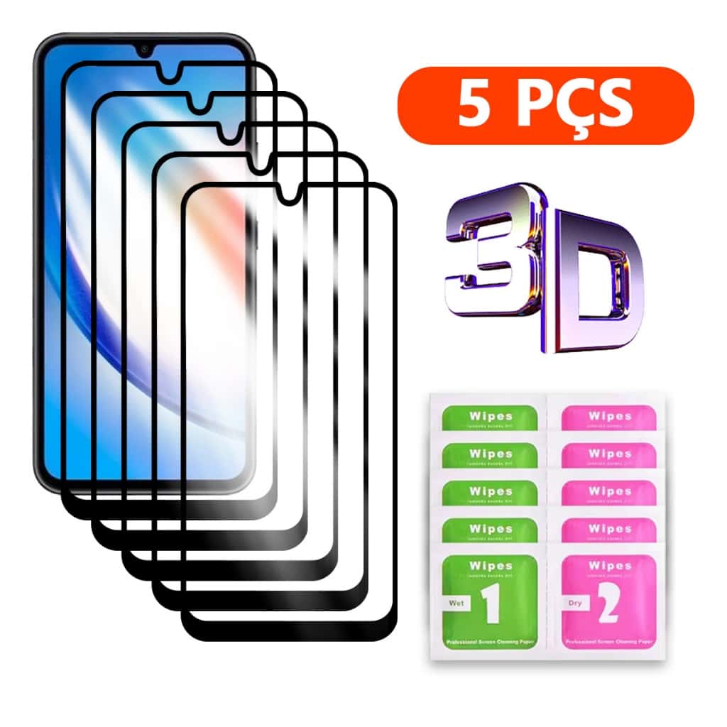 Kit 5 Película 3D Vidro Temperado Compatível Com Todos Samsung Galaxy A56 A36 A26 A16 A06 A55 A35 A25 A15 A05 A05s A54, imagem 1 de 1