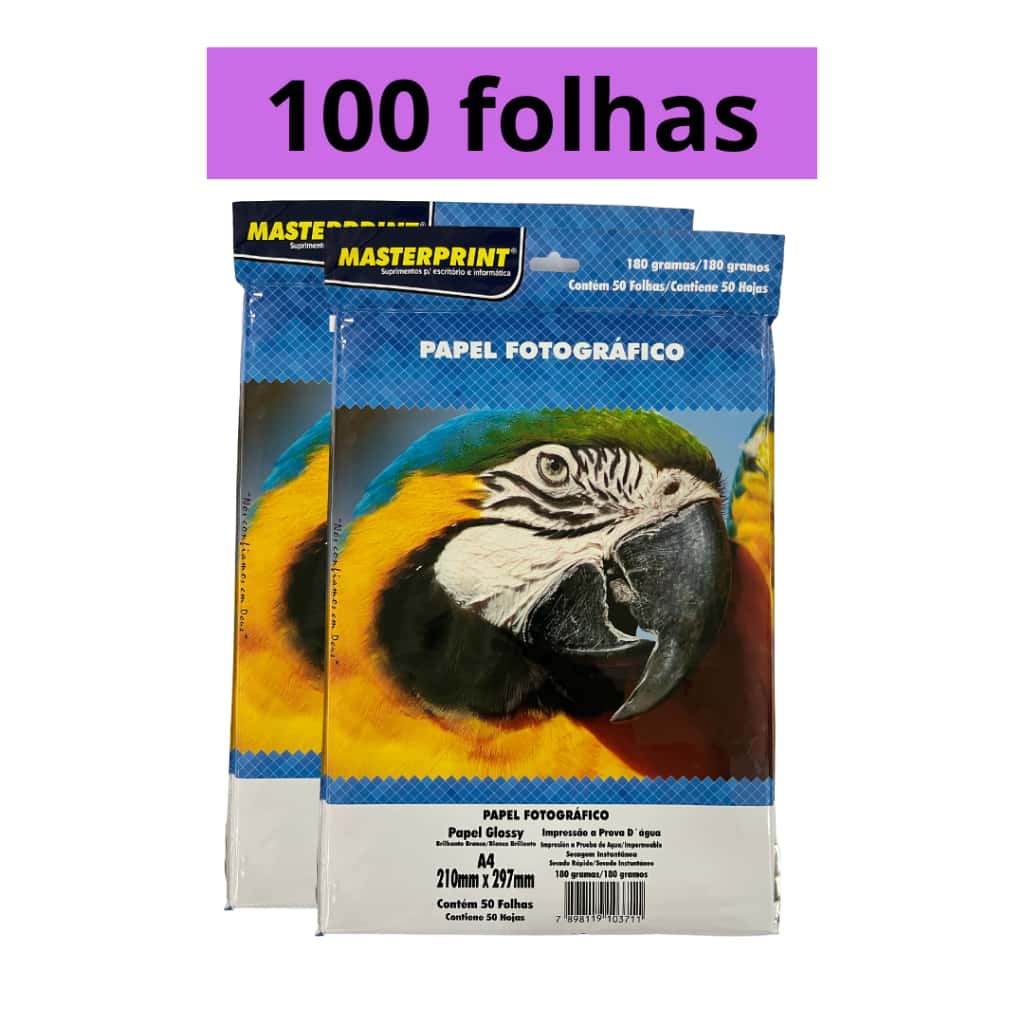 Papel Fotográfico 180g A4 50/20/60/200 folhas Brilhante Glossy Resistente a Água - Masterprint, imagem 1 de 1
