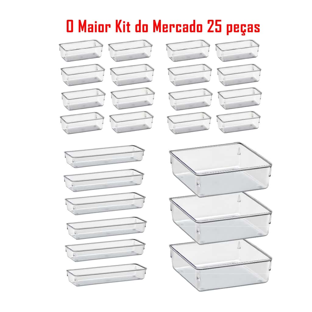 Kit 25, 14 e 7 Organizador Multiuso Modular Gavetas Geladeira Acrilico Cristal, imagem 1 de 1