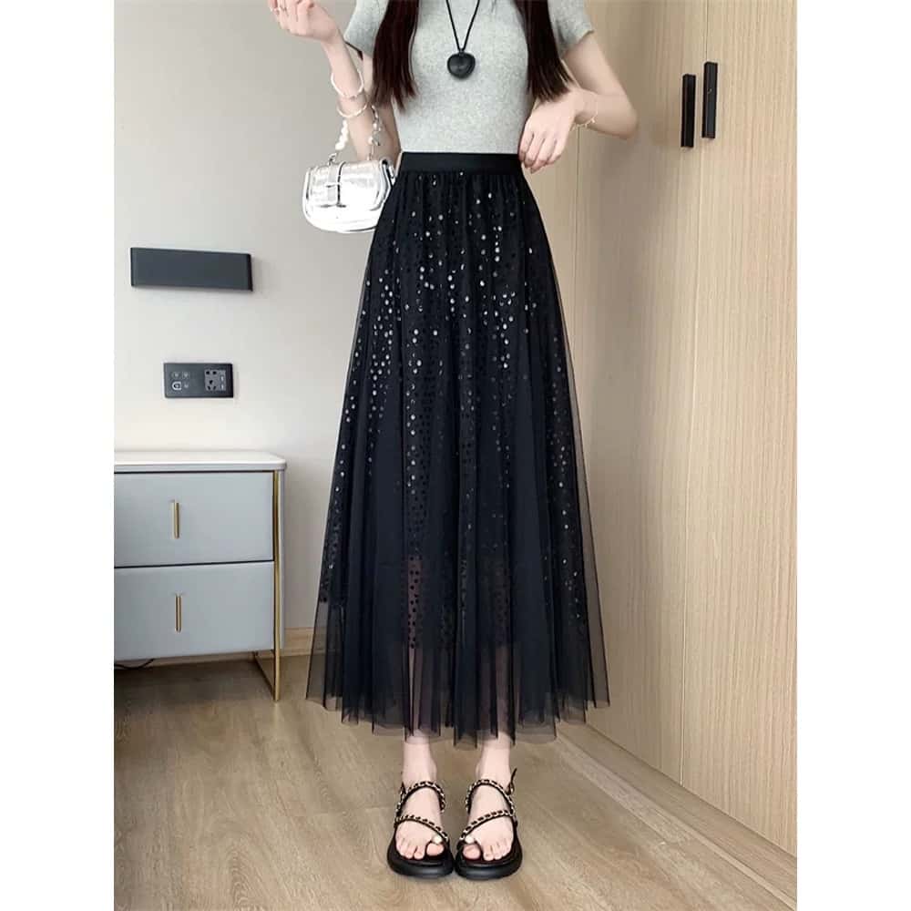 Saia de Tule com Paetê de Melhor Qualidade Saia Longa de Brilho WK-82, imagem 1 de 1