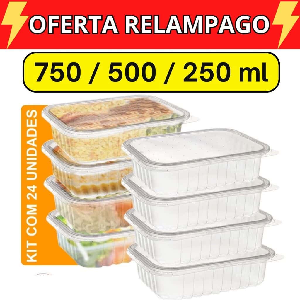 Kit 24 Unidades Pote Marmita para Freezer Microondas Fitness Comida Congelada Marmitex Organizador, imagem 1 de 1