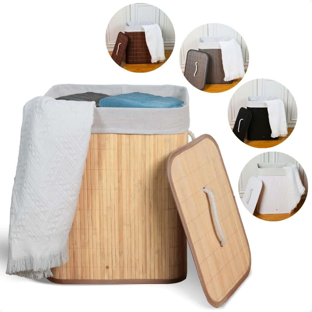 Cesto de Roupa Suja Bambu Com Tampa e Alças 50 Litros Grande Organizador Multiuso, imagem 1 de 1