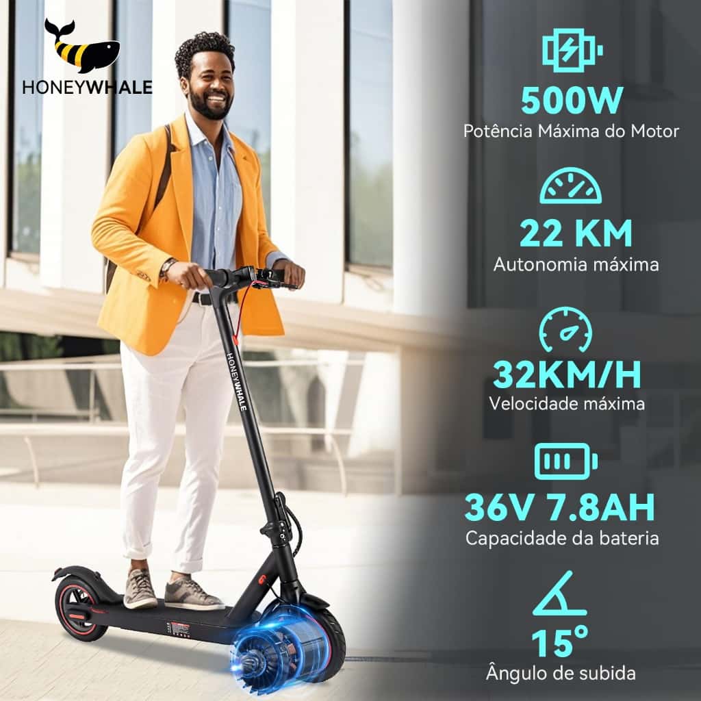 HONEYWHALE M2 Pro 500W Patinete Elétrico Scooter, Velocidade 32KM/H, 22KM Autonomia, App Bluetooth, imagem 1 de 1