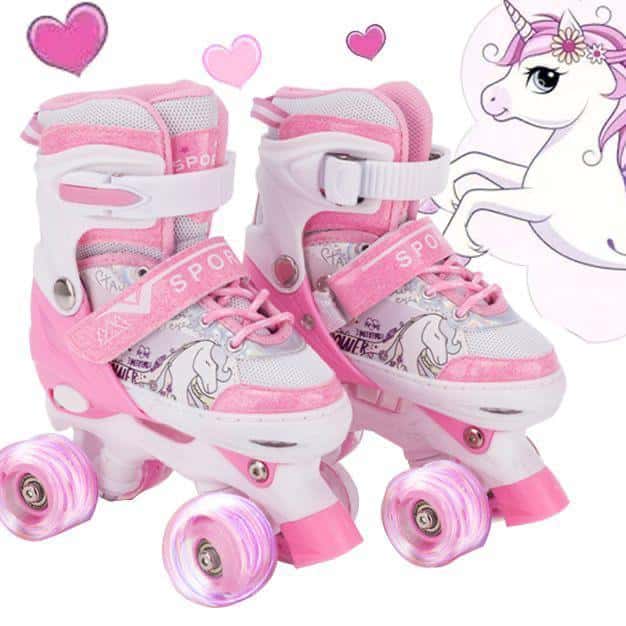 Patins Quad Meninas Rosa Unicórnio De 4 Rodas Com Luz De Led Ajustável Criança Promoção Black Friday, imagem 1 de 1