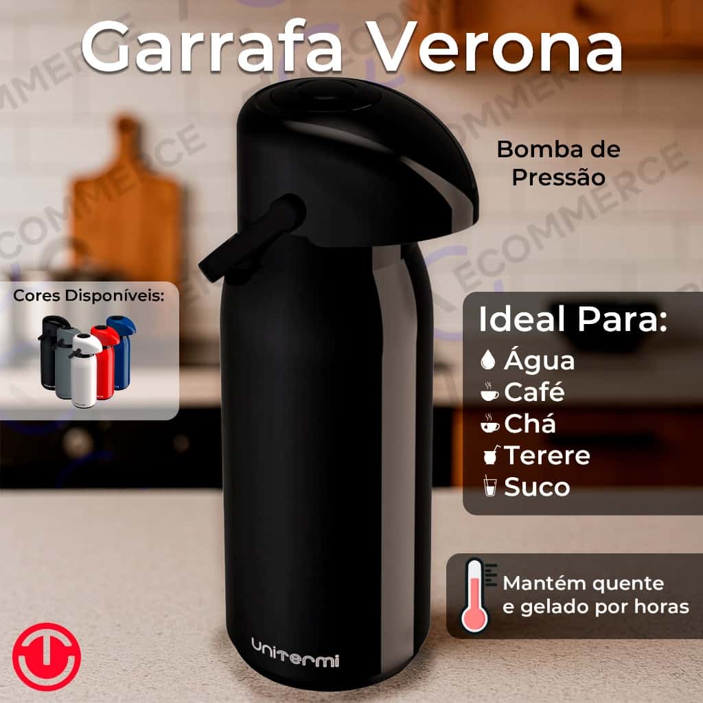 Garrafa Térmica🔥 com Pressão Unitermi Verona Ideal para Café 1,8L 1.8 1L 600ml ☕ Chá Tererê 🧉 Água❄️, imagem 1 de 1