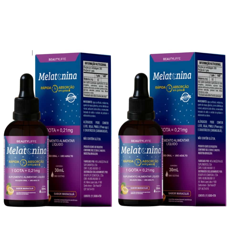 Kit 2 Melatonina BeautyLiffe em Gotas Rápida Absorção, Qualidade no Sono - Sabor Maracujá, imagem 1 de 1