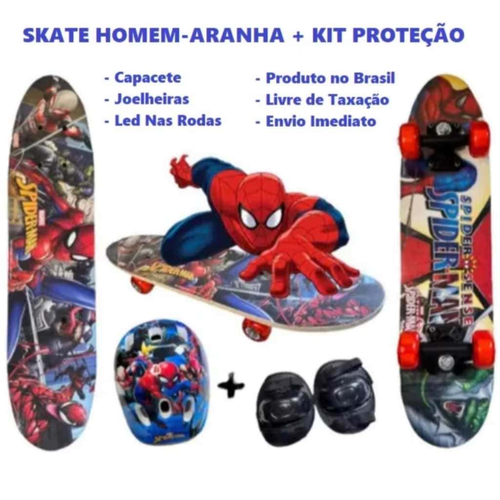 Skate Infantil Radical Antiderrapante Homem Aranha Com Kit Segurança Menino e Menina 60CM Promoção, imagem 1 de 1