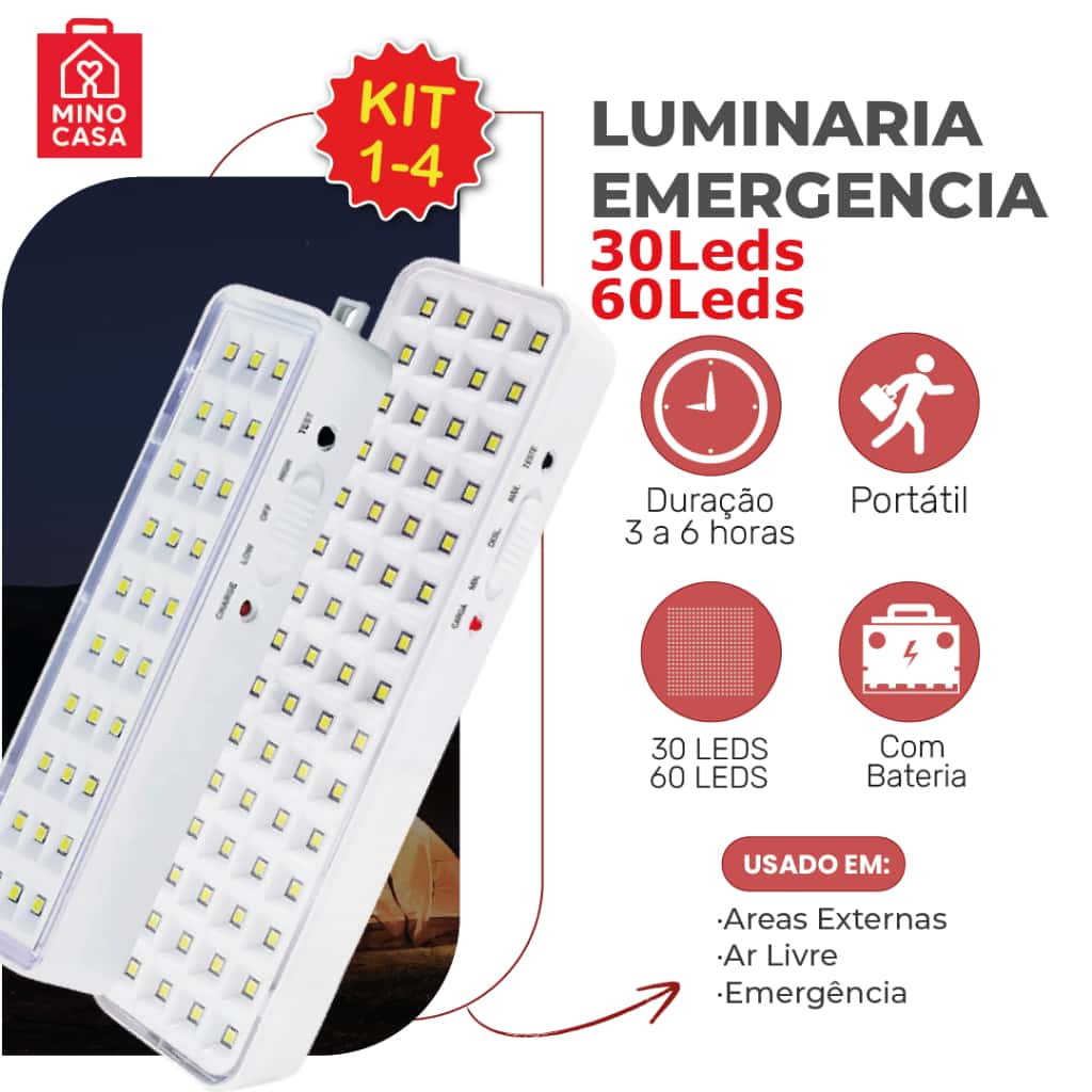 Luminária Emergência Lâmpada 30 ou 60 Leds Recarregável Bivolt Luz Branca Fria, imagem 1 de 1