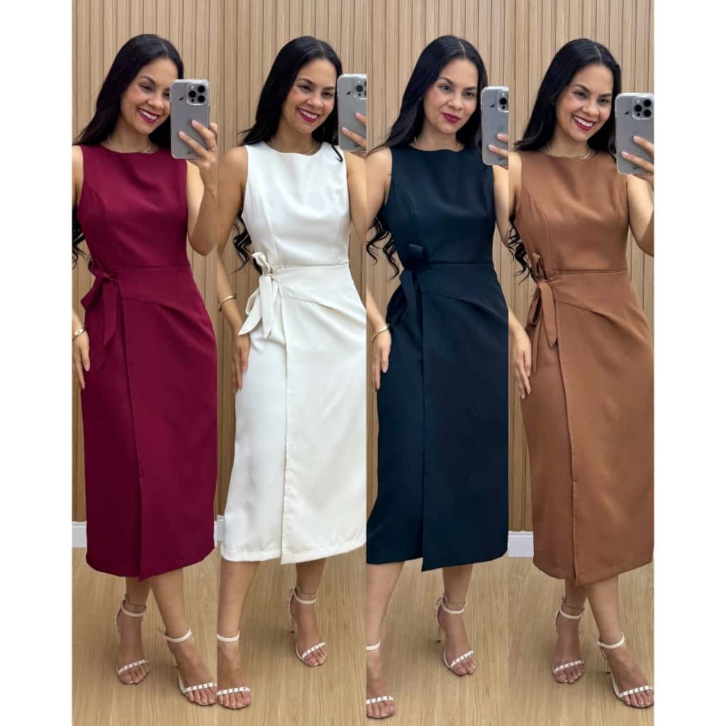 Vestido Feminino Alfaiataria Midi com Amarração Lateral Elegante | PMG, imagem 1 de 1