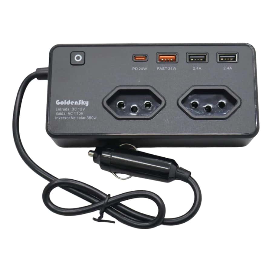 Inversor Conversor Veicular 350w 12v/24v  Para 110v/220v Tomada + 4 Usb 5v 1.2a, imagem 1 de 1