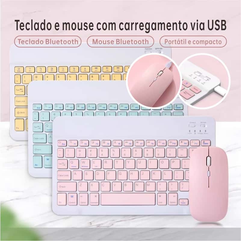 Teclado e mouse sem fio—Compatível com tablet，Notebook e celular, Recarregável e 150h de Bateria, imagem 1 de 1