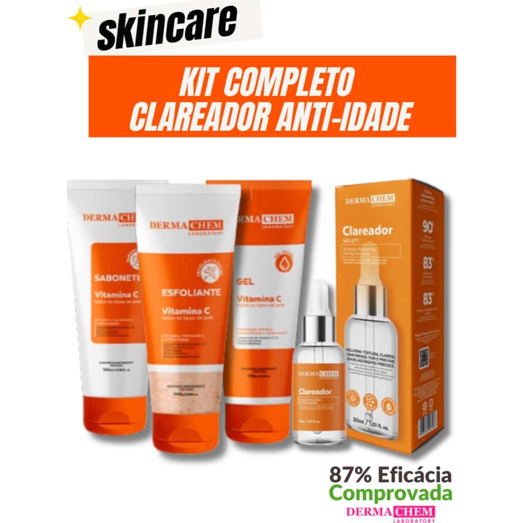 Kit Skincare Vitamina C Sabonete+Esfoliante+Gel Hidratante+Serum Clareador Dermachem, imagem 1 de 1