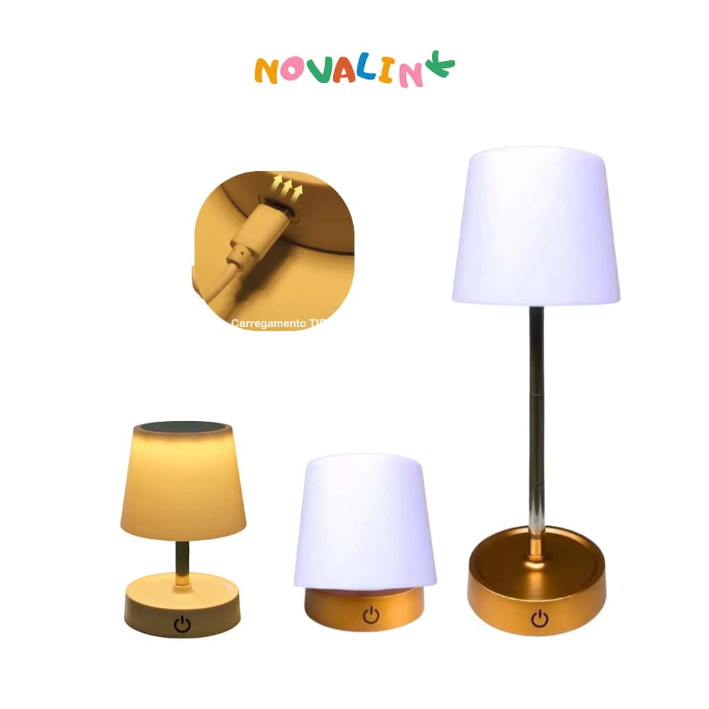 Abajur Recarregável Touch Luminária Retrátil em Aço com Luz de Led Branco Quente Ajustável-USB, imagem 1 de 1