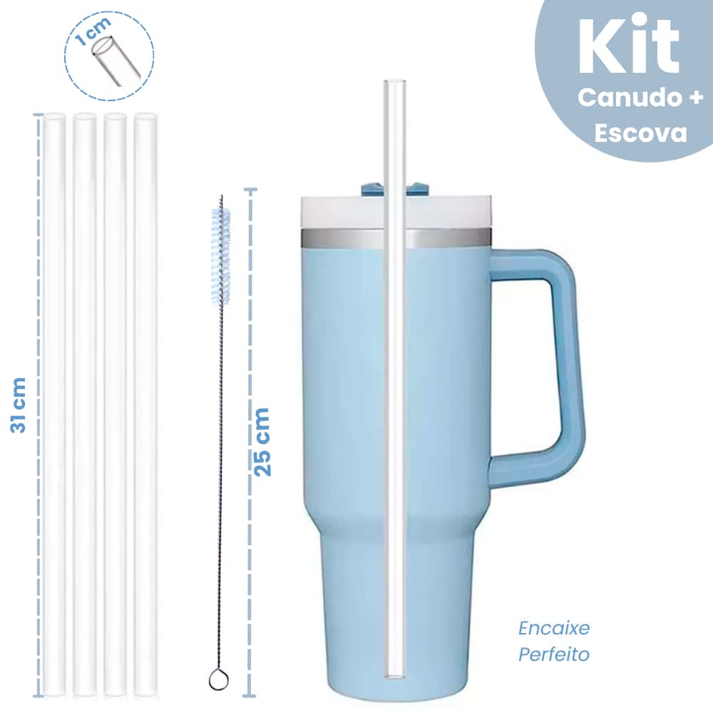 Kit 4 Canudos Reutilizáveis 31cm + Escovinha – Para Copo Térmico Quencher 40oz 1,2L, imagem 1 de 1
