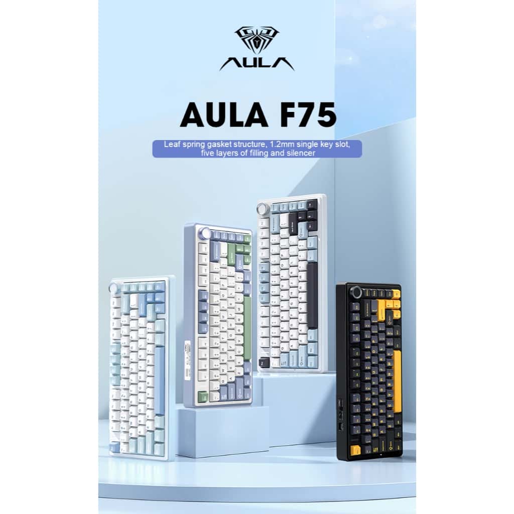Teclado Gamer Aula F75 Bluetooth 2.4g Sem Fio Com Fio Modo Três Mecânico Para Pc ANSI E ABNT2, imagem 1 de 1
