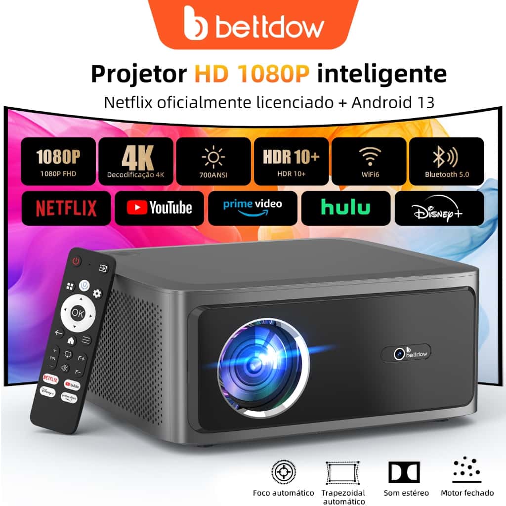 Projetor Netflix BETTDOW 1080P 4K Full HD 700ANSI com tela grande de 300 polegadas HDR10+ Bluetooth 5.0, imagem 1 de 1