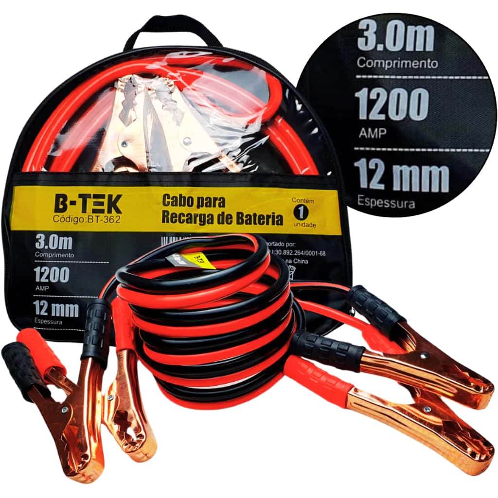 Cabo Auxiliar De Carga Chupeta De Bateria 1.200/2000amp Booster Cable- 2.5/3METRO, imagem 1 de 1