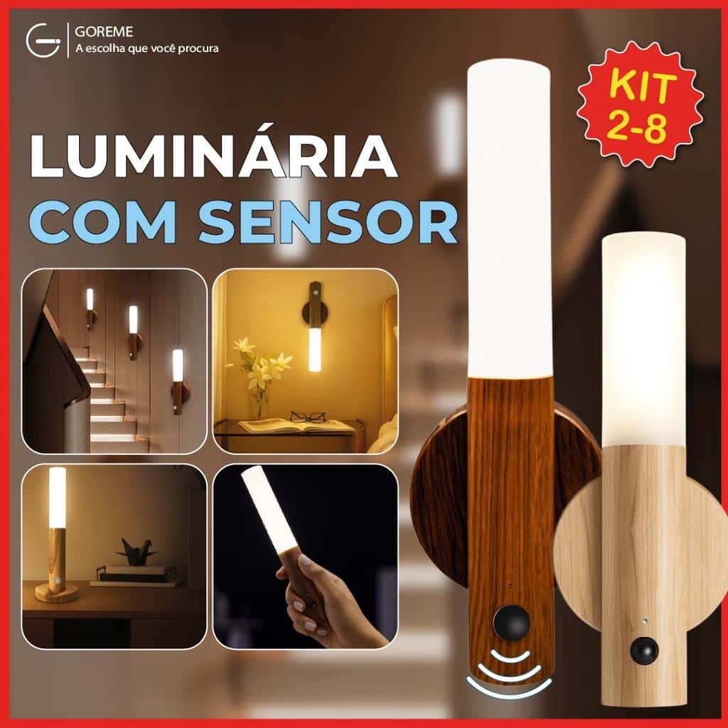 Kit 2-8 Luminária Portátil com Sensor de Movimento Led Moderno Textura Madeira Bastão com Ímã Bivolt, imagem 1 de 1