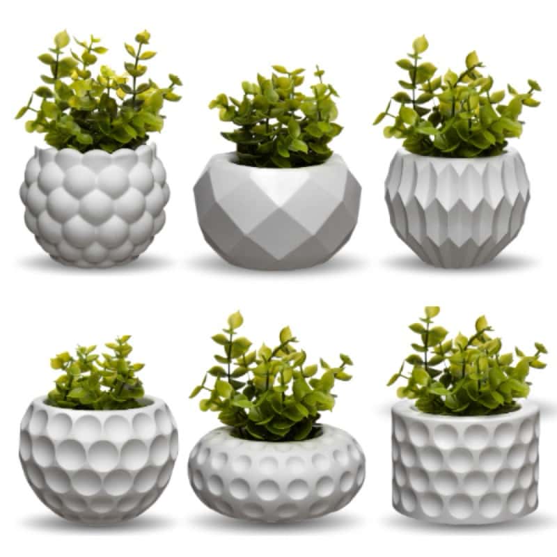 Kit 6 vasos decorativos com plantas artificiais inclusas para decoração sala quarto banheiro lavabo, imagem 1 de 1