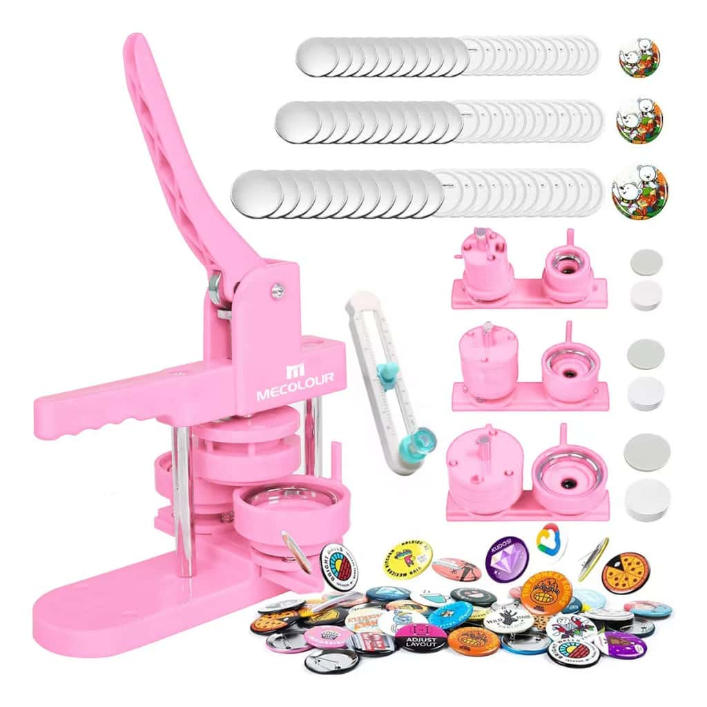MECOLOUR Máquina de Botões 3 em 1 32/44/58mm Redondo, Quadrado e Coração com Kit Completo DIY, imagem 1 de 1