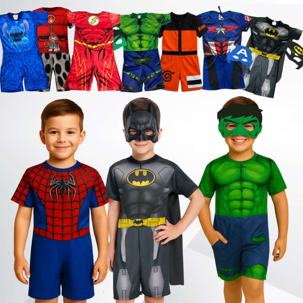 Fantasia Infantil Masculina Herói com Máscara Roupa Curta para Festa, imagem 1 de 1