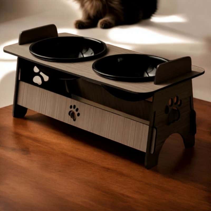 Comedouro Elevado em MDF para Cachorro e Gato – Design com Patinhas, imagem 1 de 1