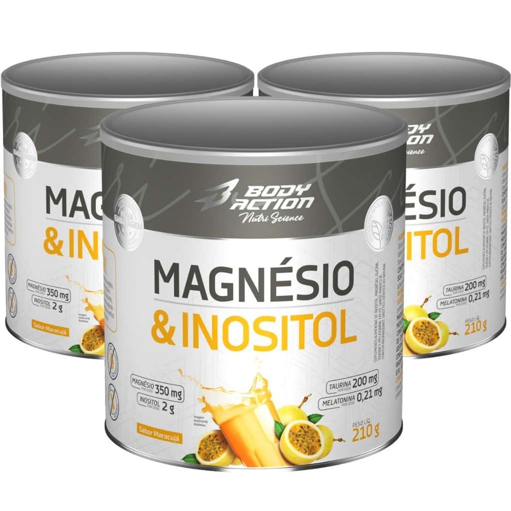 Kit 3x Magnésio e Inositol Taurina Melatonina 210g Bodyaction, imagem 1 de 1