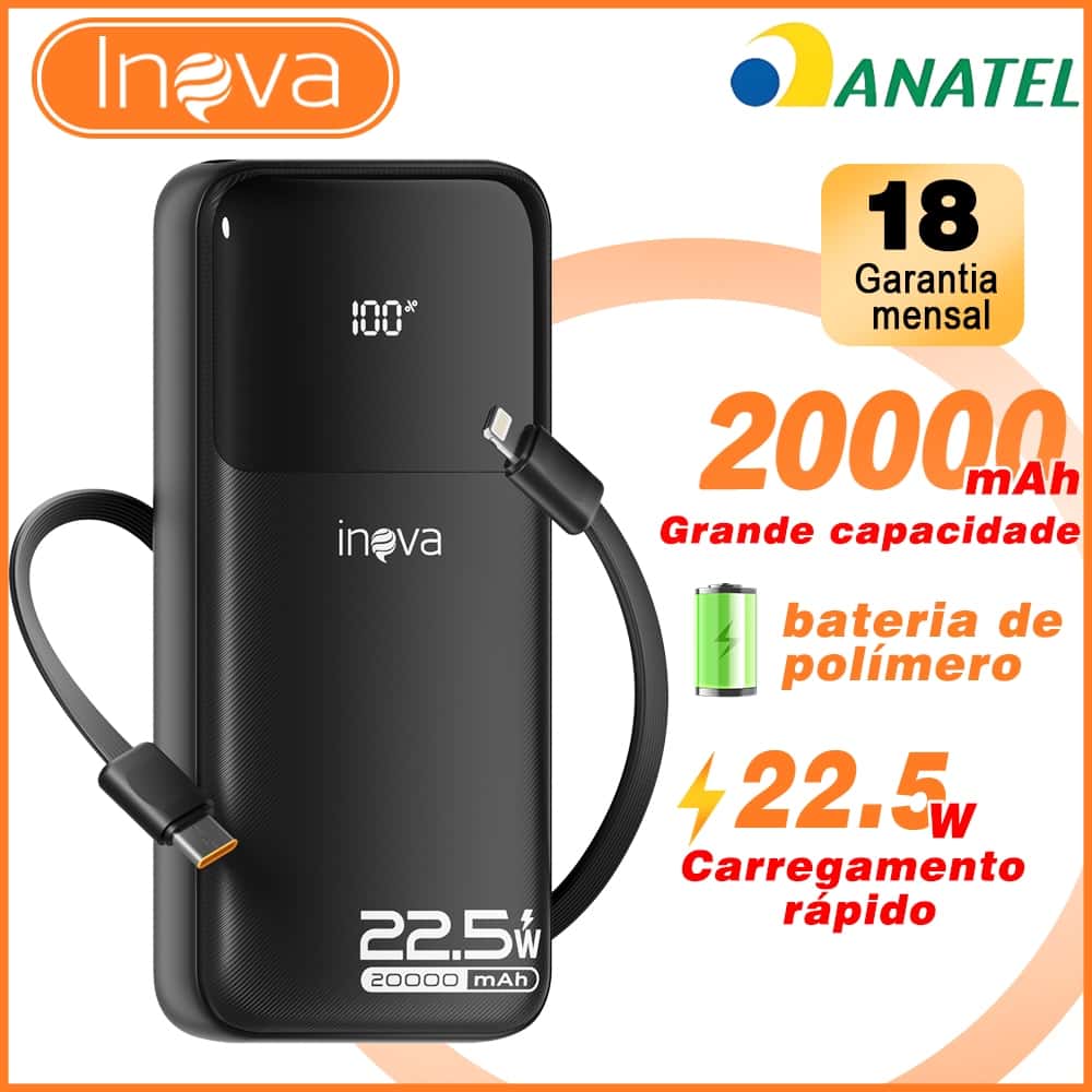 INOVA power bank 20000 mah turbo Carregador Portátil Universal Original Com cabo de dados 10000mAh, imagem 1 de 1