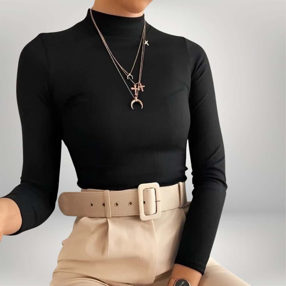 Blusa Feminina Manga Longa Cacharrel Confortável Básico Gola Alta, imagem 1 de 1
