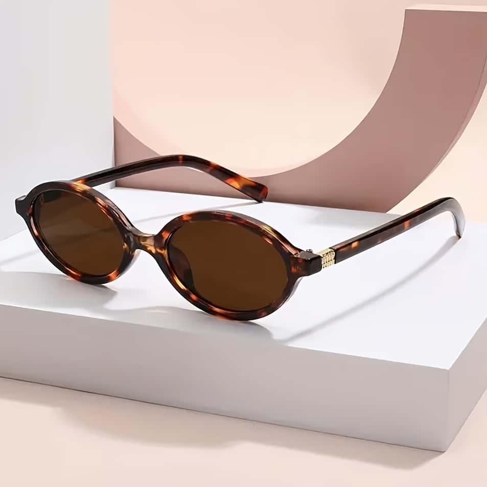 Óculos de sol feminino oval retrô, padrão tartaruga, estilo moderno, imagem 1 de 1