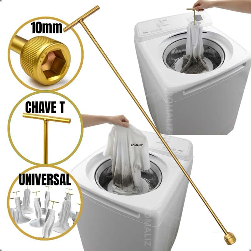 Chave de Máquina de Lavar Roupa T 10mm Canhão Longa e Curta Retira Agitador Batedor Movimentador Universal, imagem 1 de 1