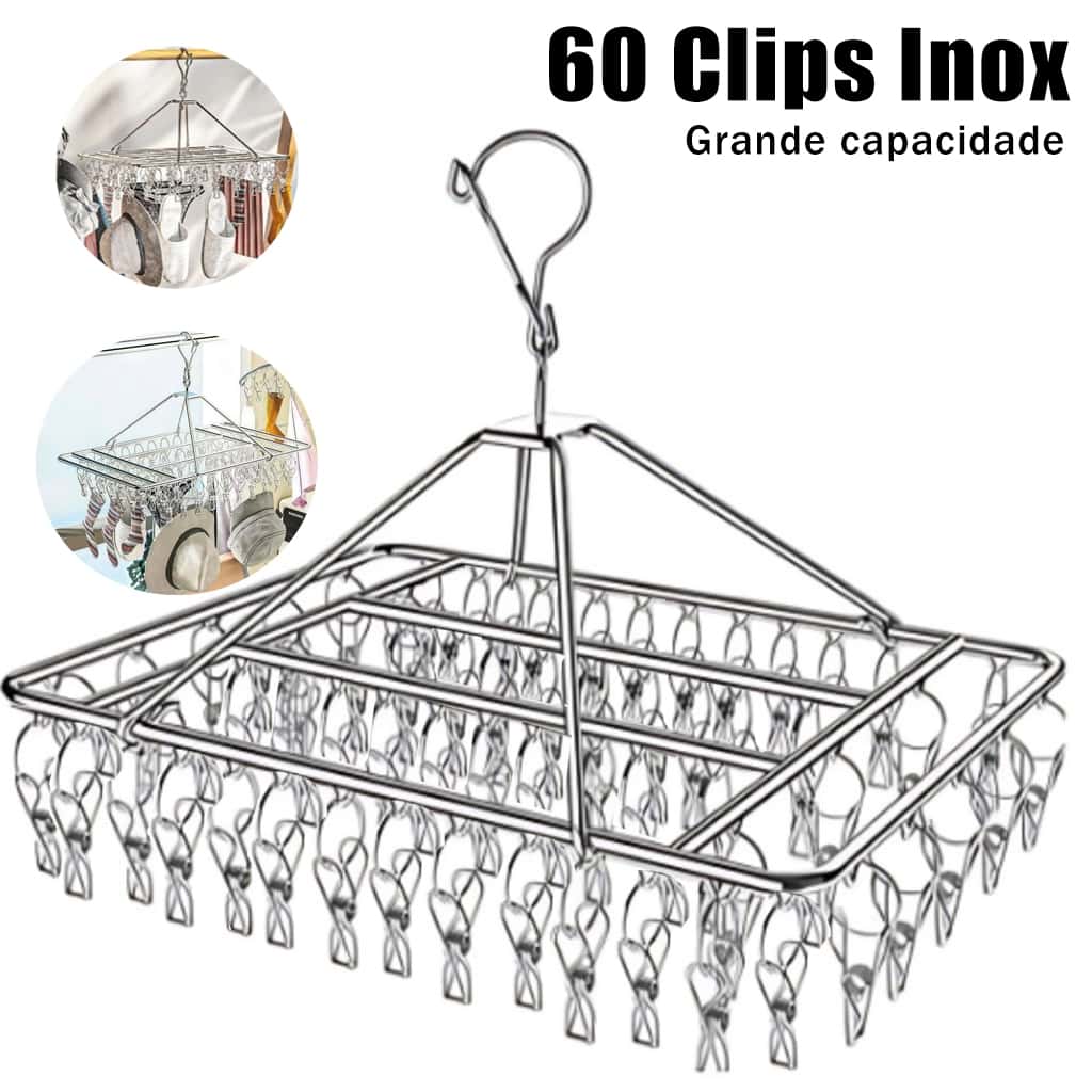 Varal 60/40 Clips Inox Prendedores Roupa Bebe Calcinha Cueca Dobrável Inox, imagem 1 de 1