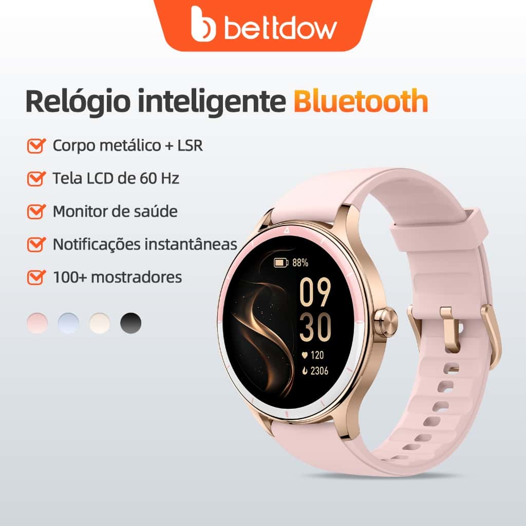 Smartwatch feminino BETTDOW: tela LCD de 1,27 polegadas, resistência à água IP68, caixa de liga metálica, modo esportivo, imagem 1 de 1