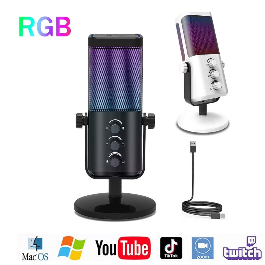 Microfone RGB Gamer Ravação de Live Jogo Condensador Podcast Alta Sensibilidade Gravador ao vivo, imagem 1 de 1