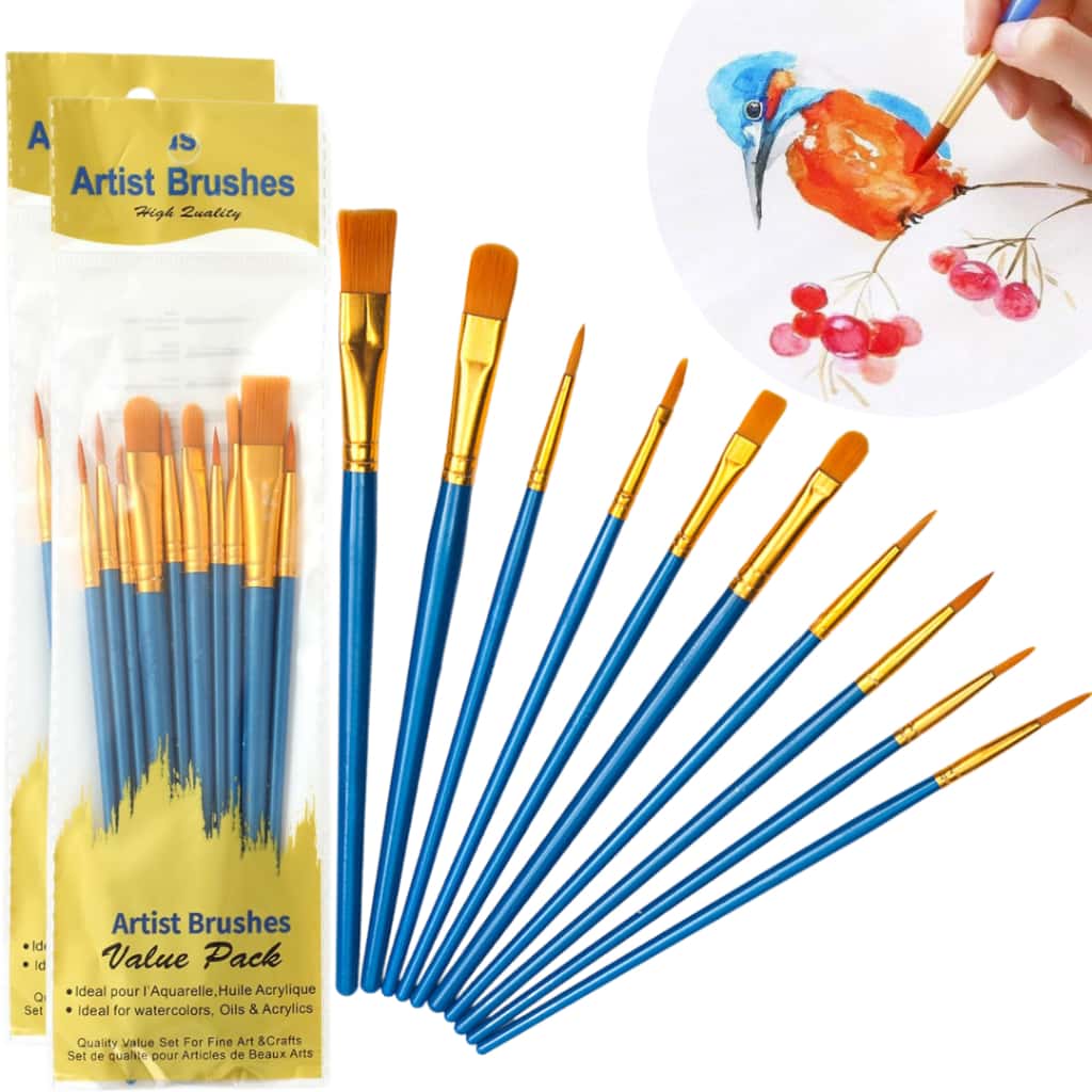 Kit 10 Pincéis Pincel Pintura Artísticos Cerdas Macias Artesanato Tela Aquarela Óleo Acrílica Tecido, imagem 1 de 1