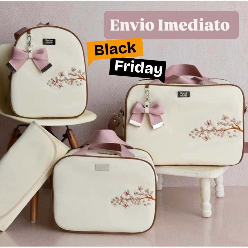 Bolsa Maternidade kit com 4 Peças Termico Impermeável Bordado Borboleta Safari Menina/Menino, imagem 1 de 1