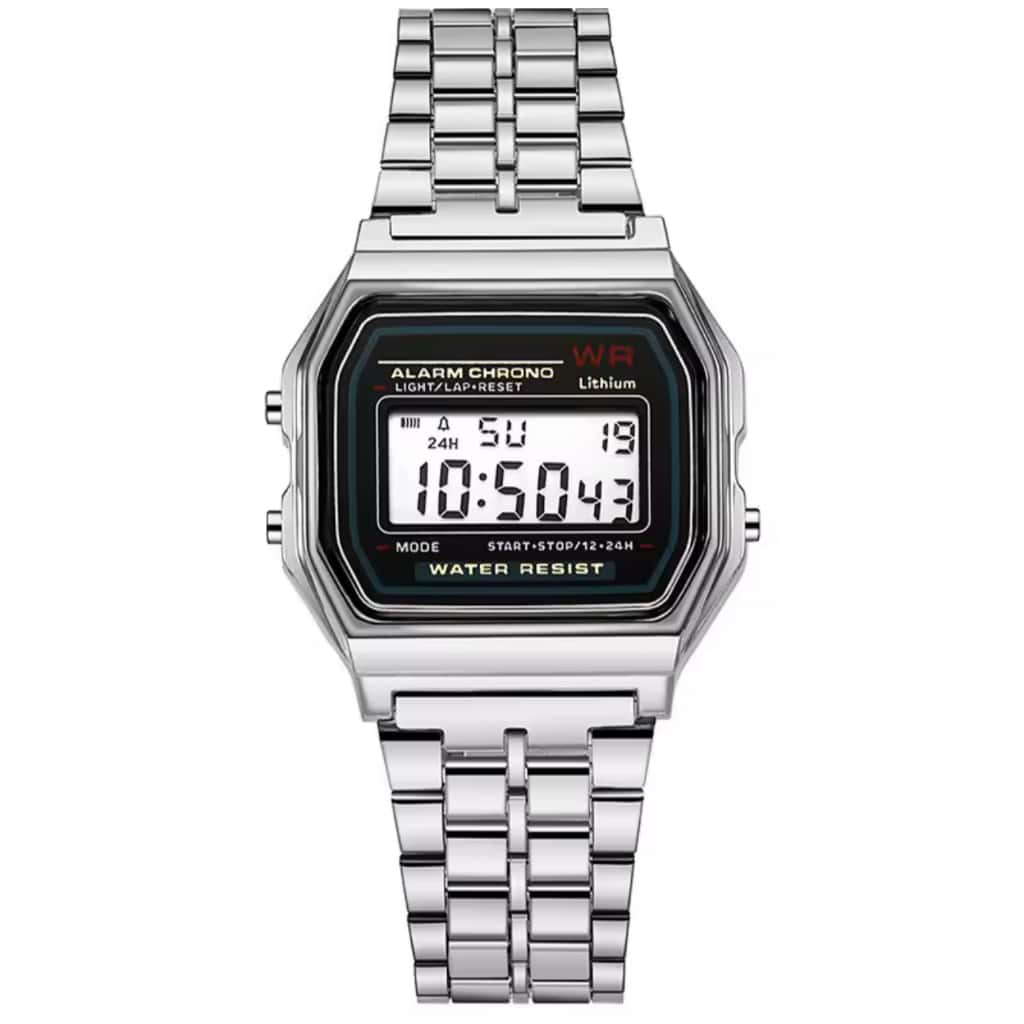Relógio Retrô Digital Prata LED Unissex Fashion Masculino Feminino Pulseira Inoxidável Alta Qualidade, imagem 1 de 1