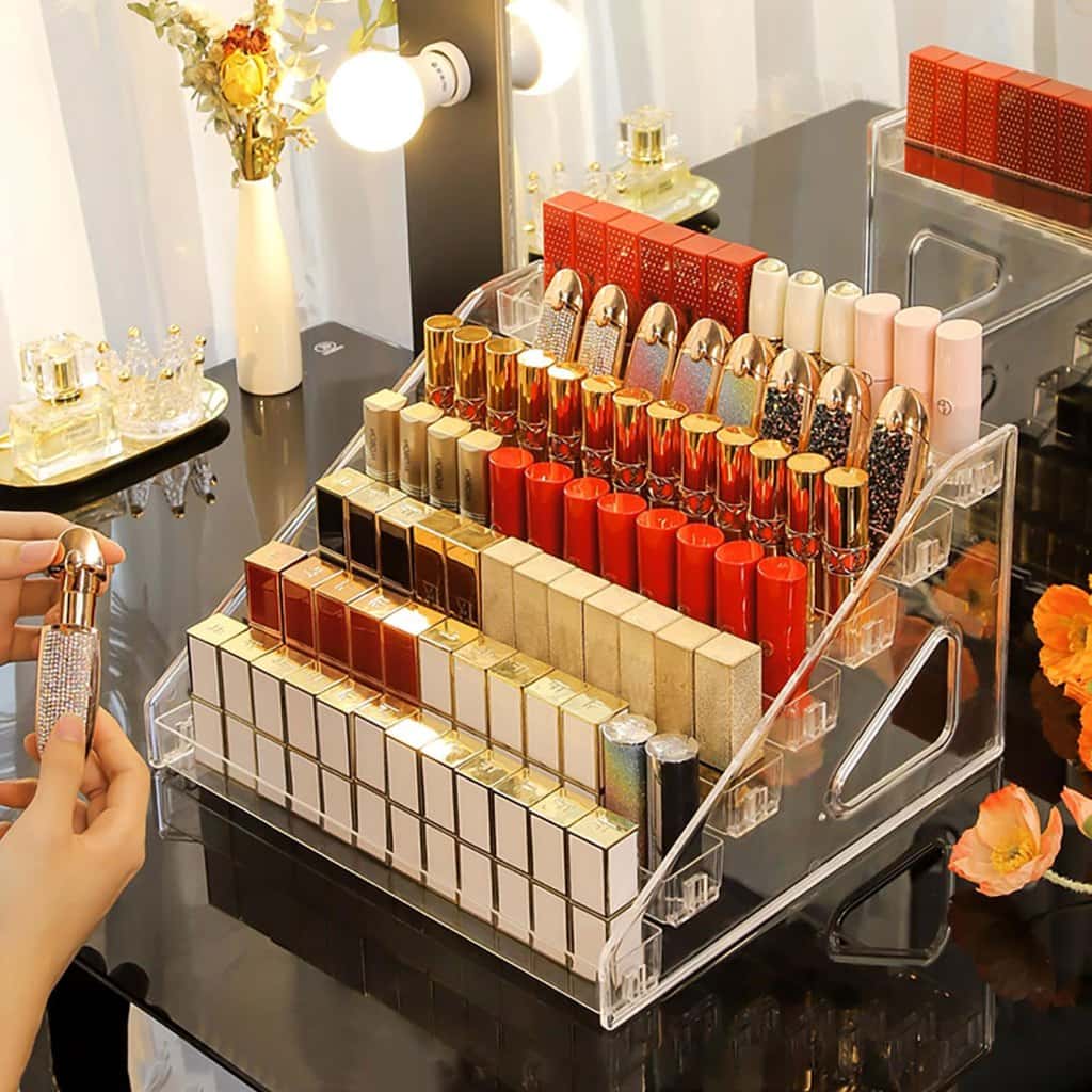 Organizador de Esmalte Acrílico Transparente Grande 3/5/7 Prateleiras Suporte de Mesa Para Exposição Para Cosméticos, imagem 1 de 1