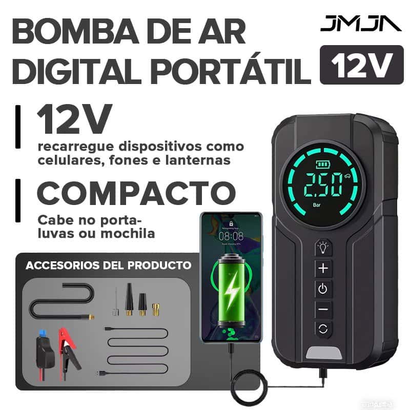 JMJN Compressor de Ar Portátil 7 em 1 com Power Bank 8000mAh Bomba Inflador 12V Calibrador Digital para Carro Moto Bike, imagem 1 de 1