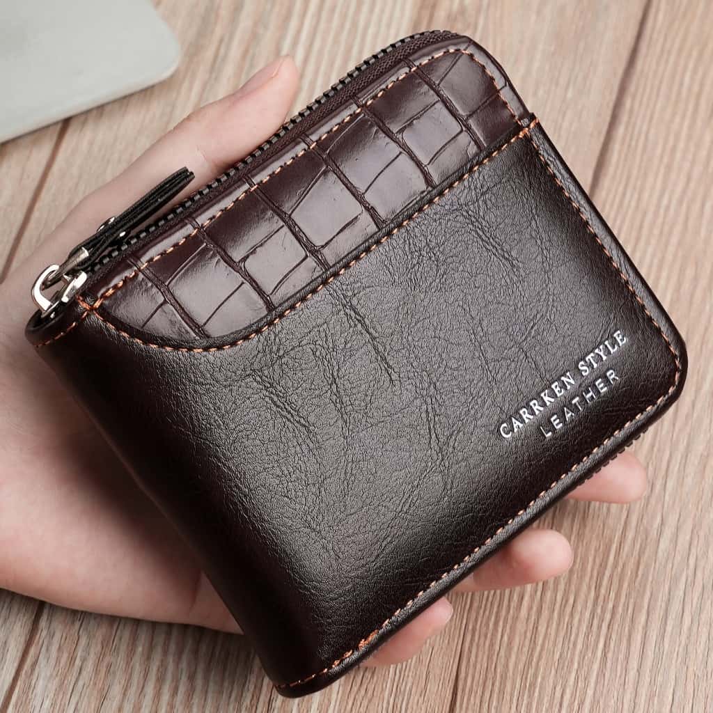 Carteira Curta Masculina Com Padrão De Pedra-Bolso Para Moedas Zíper Vários Cartões E Bordas Costuradas--BT, imagem 1 de 1