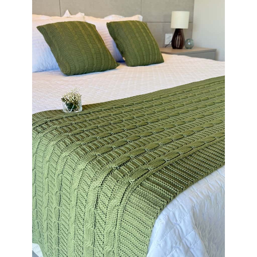 Kit Manta Peseira Tricot Trança Cama Casal Queen King + 2 Capas Almofadas Decorativa Premium Sofá FI, imagem 1 de 1