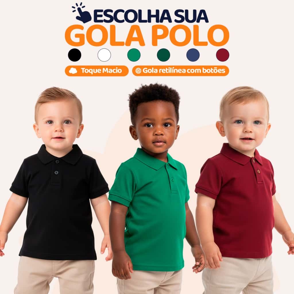 Camisa Polo Bebe Menino Infantil Estilo Casual de algodão Basico nos tamanhos 2 ao 10 Camisa Social Polo L14, imagem 1 de 1
